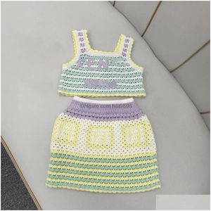 Conjuntos de roupas roupas de bebê meninas saia crianças designer menina vestido conjunto de malha terno fasion verão curto fend sorvete esquema de cores dhja2