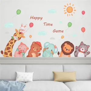Adesivos de parede dos desenhos animados girafa pequeno leão animal adesivo crianças quarto berçário diy fundo decoração de casa