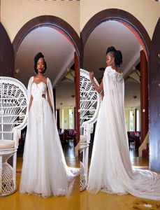 Vintage Lace Appliqued Aline Wwdding Dress With Shawl Luxuey African Black Girl Bohemian Bridal Gown Plus Size7573789