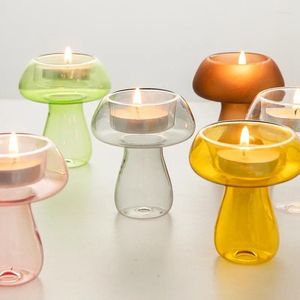 Kerzenhalter 2024 Pilz Glas Kerzenständer Ins Transparenter Halter Mini Hydroponische Blumenvase Schlafzimmer Decktop Ornament PO Prop