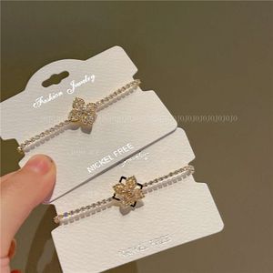 vans clover bracelet Microset Plated 18k Spinning Clover Pink Bracelet 2024 New Versatile Zirconia Bracelet Gift