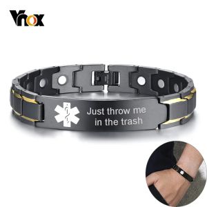 Strands Vnox Men Medical Alert ID Bracelet Black Stainless Steel Pain Relief Emergency Reminder Bangle with tool