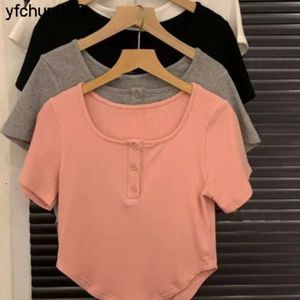 تي شيرت قصير لـ Womens Summer الإصدار الجديد التخسيس مع الطالب Slim Fit Tell-the Button Top Trend {Category}