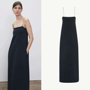 The Row abito canotta da donna nero con spalline sottili semplice e versatile gonna lunga divisa snellente per la primavera/estate 2024