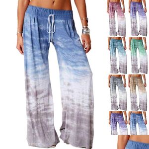 Frauen Hosen Capris Spot 2021 Frauen Europäischen Amerikanischen Frühling Und Sommer Lose Farbverlauf Druck Yoga Breite Bein Sport Hosen dr Dhred