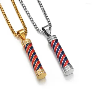 Pendant Necklaces Hip Hop Gold Color Stainless Steel Geometric Cylinder Barbershop Sign Necklace For Men Barber Jewelry Drop