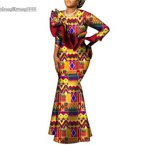 Maxi Bintarealwax African Casual Dress Bazin Riche Cotton Print Wax Long Dresses Nine Points Sleeve Plus Size Africa Clothing WY9492 ES