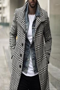 Men039s Trench Coats韓国人男性オーバーコートオスの冬の温かい衣服ウールアウトウェア長い白い白い格子縞のブレンドコートプラスサイズ14557435