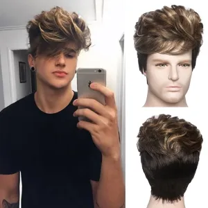 Perucas oucey peruca masculina curta perucas naturais lisos para homens cabelos lisos peruca sintética para machos machos de pixie cinza pixie cut wigs homens