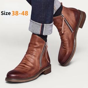 Stövlar vintage stövlar män brittiska casual läderskor mode ankel stövlar affärsklänning tå dubbel zip boot man