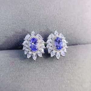 Studörhängen Natural Real Blue Tanzanite Earring Luxury Style 4 6mm 0.55CT 2st Gemstone 925 Sterling Silver Fine Jewelry L243235