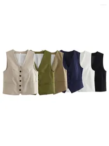 Gilet da donna Gilet monopetto solido moda donna Gilet vintage con scollo a V senza maniche Canotte da donna chic femminili