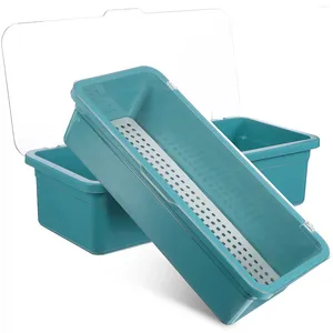 Kök förvaring 2 st pins pinnar Box Cutlery Drawer Organizer Small Silverware Tray med lock redskapsorganisatör Utökad sektion