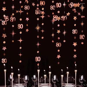 Dekoracja imprezowa Rose Gold 80th Birthday Decor Numer 80 Circle Dot Twinkle Star Garland Metallic Hanging Streamer na dekoracje