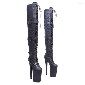 Dance Shoes Leecabe 23CM/9inches Navy Snake PU Upper Fashion Lady High Heel Platform Pole Boots