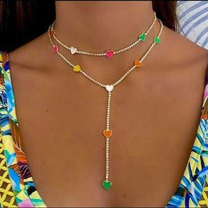 Colares de pingente 2024 verão novo chegou doce esmalte coração charme gargantilha corrente longa y lariat colares para mulheres sexy menina festa de casamento jóias q240402