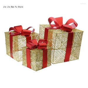 Bottiglie di stoccaggio E8BD Set di 3 scatole regalo illuminate di Natale Decorazione con spina americana per feste Matrimoni Cortile Decorazioni per la casa per interni Arte