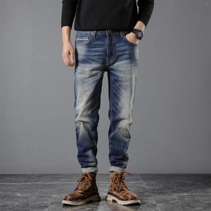 Erkekler Kot 13.5oz% 99 Pamuklu Kırmızı Selvedge Denim Erkekler Retro Sıkıntılı Ağır Fırçalı Beyaz Yıkalı Düz ​​Pantolon Moda Pantolon