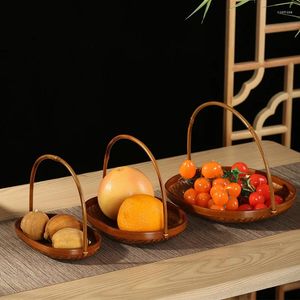 Teaware Sets Chinese Style Handmade Washable Bamboo Antique Basket Round Oval Fruit Plate Tray Storage Box Set