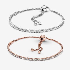 Sparkling Slider Tennis Pulseira Pulseira Pandoras 100% 925 Pulseiras de Prata Esterlina Mulheres Meninas Luxo Designer de Jóias Rose Gold Chain Pulseira Original Caixa