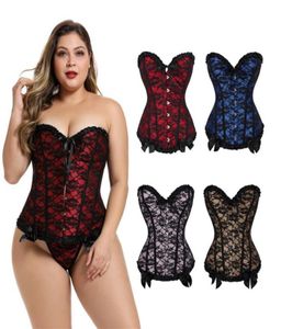 Rüschen Spitzen Korsett Top Damen039s Sexy Plus Größe S6XL Burlesque Jacquard Spitze Overlay Laceup Overbust Club Dance Party Korsett B6216094