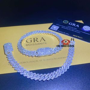 En çok satıcı kalça erkek moda güzel takılar 10mm 2Row Diamond VVS1 Moissanite Küba Bilezik Sterling Sier