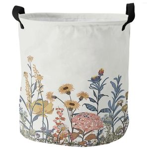 Laundry Bags Flower Retro Hand Painted Dirty Basket Bath Waterproof Clothes Organizer Folding Hamper Storage