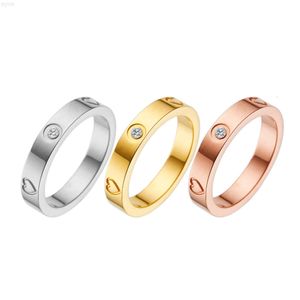 Wholesale 18K Heart Shape Couple Rings Diamond Peach Heart Titanium Steel Wedding Rings