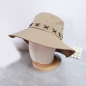 Designer fisherman hat, silky classic windproof rope, summer sun protection, versatile beach beach vacation, neutral trendy big brim hat, four colors (B0114)