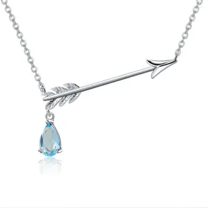 Ketten Herz Liebe Pfeil Anhänger Natur Sky Blue Topas 925 Sterling Silber Schmuck Aussage Halskette Frauen Für Valentinstag