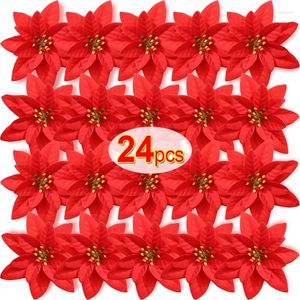 Decorative Flowers Large Artificial Red Velvet Christmas Xmas Tree Silk Rose Heads Flower Bouquet Ornaments Wedding Party Home Decoration