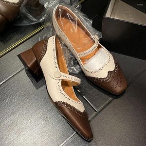 Sapatos de vestido Danxuefei Mulheres Genuínas Couro Mistura Cor Patchwork Escultura Estilo Britânico Mary Jane Flats Alta Qualidade Casual Venda Diária