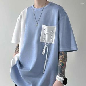 Homens camisetas Foufurieux Moda Emendado Irregular T-shirt Nicho Camurça Causal Solto High Street Camisa de Manga Curta Tops Roupas Masculinas