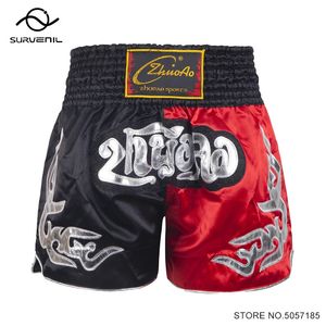 Muay Thai Shorts Män Kvinnor Barnboxning Broderi Satin Kickboxing Pants Black Red Sanda Grappling Fight Training Wear 240318