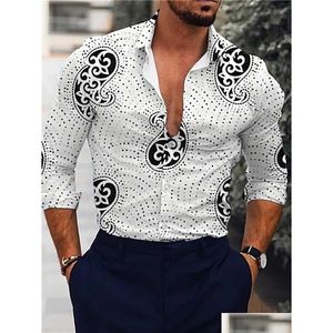 Camisas casuais masculinas Mens Single Breasted Camisa Rhhawaiian Cardigan Vermelho Turbence Imprimir Mangas Compridas Roupas e Moda Drop Del Dhl5N