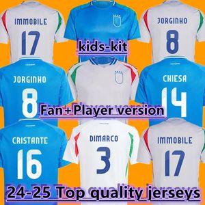 2024 Puchar Europy Włochy piłka nożna Wersja Maglie da calcio długie rękaw Pellegrini chiesa Barella 24 25 Italia Home Away Football Shirts Men Minform Kids Kit