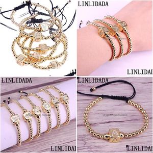 Charm Armbänder Mode 8 stücke CZ Micro Pave A-Z Buchstaben Cube Spacer mit Gold Kupfer Perlen geflochtene Rame Armband für Männer Womencharm D Dhlid