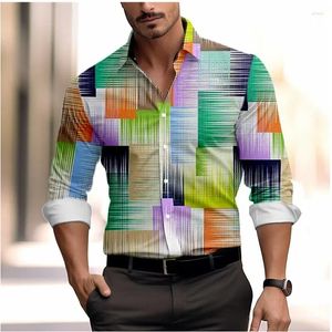 Mäns avslappnade skjortor randiga geometriska skjorta bär vårens sommarlång ärm xs-6xl fyrvägs stretchtyg 2024