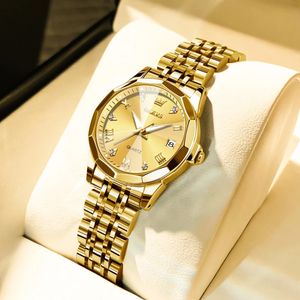 OLEVS Fashion Golden Watch For Women Stainless Steel Elegant Rhombus Original Quartz Waterproof Womens Watches Reloj Para Mujer 240311