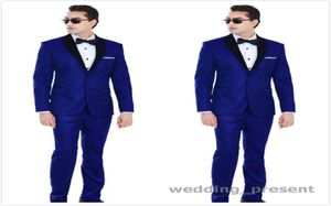 Smoking da sposa tradizionali blu royal per sposo e testimoni dello sposo scialle nero bavero abiti da ballo due bottoni abiti da uomo giacca pantaloniB6143450