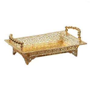 TEA TRAYS METAL GOLDEN FRUIT TRAY HOLDER VANITET FÖR KÖK BAD DECORATION 35X22CM