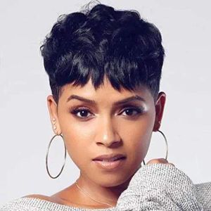 Wigs BeiSDWig Short Synthetic Wavy Wigs for Black Women Natural Hairstyles with Bangs Pixie Cut Wig Black Hair