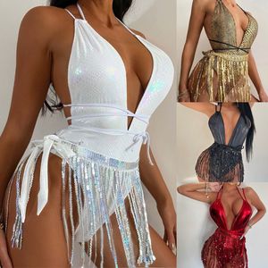 Swimsuit women's new European and American sexy deep V swimsuit ins style tassel performance suit one-piece swimsuit