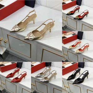 Designer 2024 Summer shoes High Heels Sandals Pointed Toe Heel 4cm 6cm 8cm Summer Genuine Classics Metal Buckle Leather Woman Wedding Shoes with Dust Bag 35-44