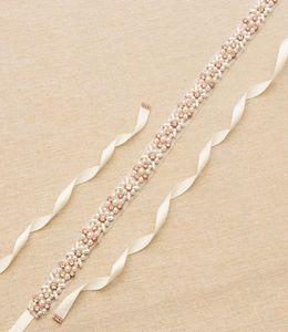 Wedding Sashes Bridal Belt 2019 Rose Gold Rhinestone Pearls Accessories Belt 100 handmade 8 Colors White Ivory Blush Bridal Sash2585385