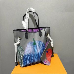 Bolsas de bolsas para mulheres de 2 peças de couro genuíno Designer Bolsa de compras de abóbora bolsa de ombro da carteira Yayoi Kusama Crossbody Women Ha wlpd