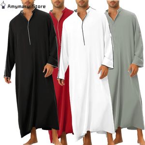 Solto muçulmano kaftan robe oriente médio masculino manga longa árabe islâmico cor sólida maxi dubai abaya jubba thobe vestes roupas 240328