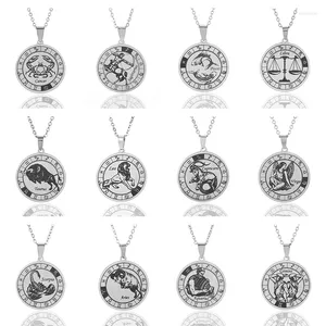 Naszyjniki wiszące 12 Naszyjnik zodiakowy horoskop monety ze stali nierdzewnej dla kobiet Mężczyźni Personalizowana biżuteria urodzinowa