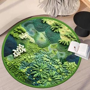 Carpets 3D Green Moss Round Rug Imitation Wool Anti-slip Soft Comfortable Living Room Bedroom Bedside Balcony Door Floor Mats Carpet