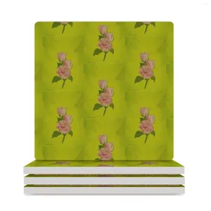 Table Mats Three Pastel Pink Roses Ceramic Coasters (Square) Eat Set For Coffee Cups The Kitchen Accessories